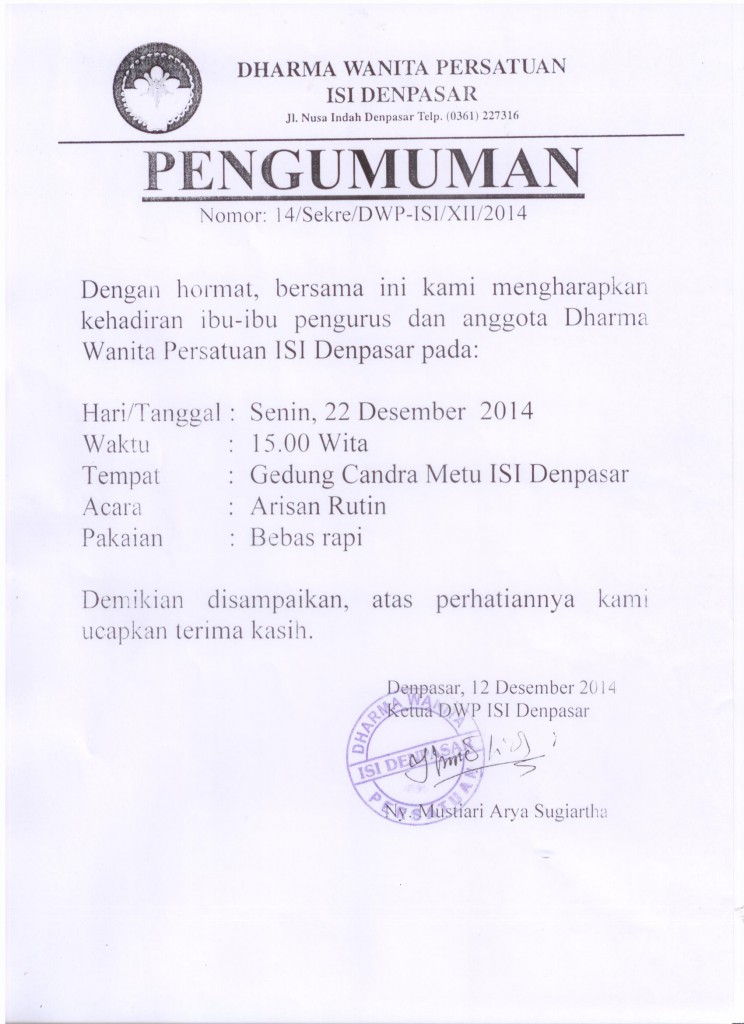 Pengumuman Dharma Wanita