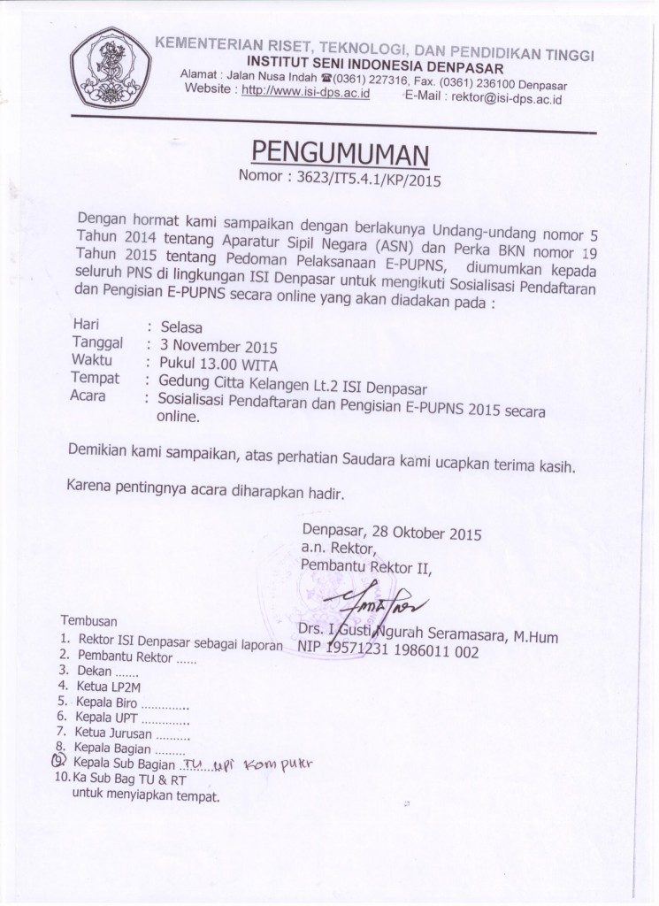 Pengumuman Sosialisasi E-Pupns