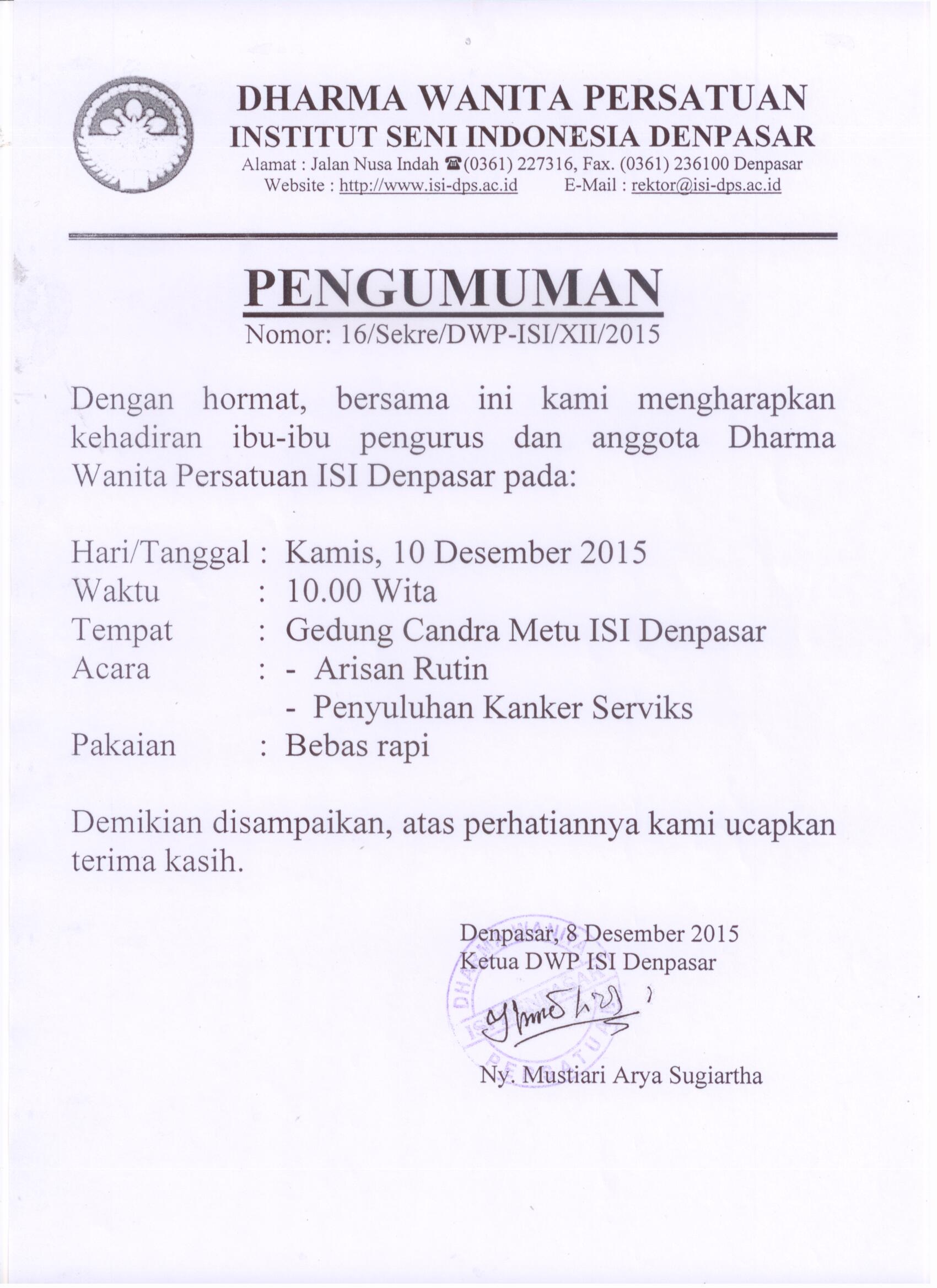 Pengumuman Darma Wanita