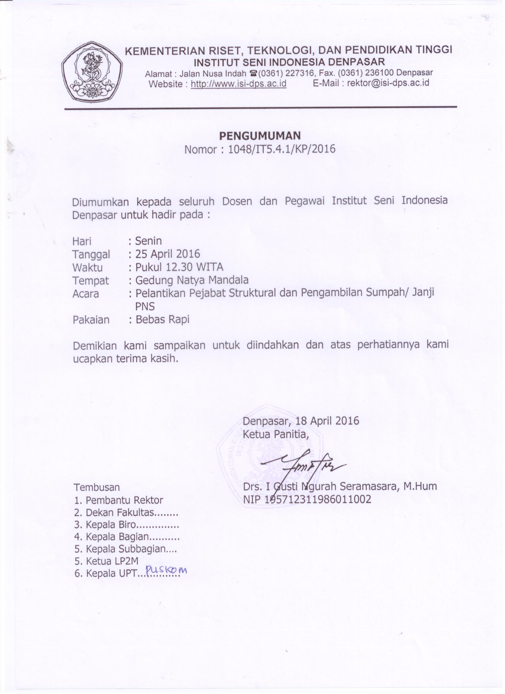 Pengumuman pengambilan sumpah / janji PNS