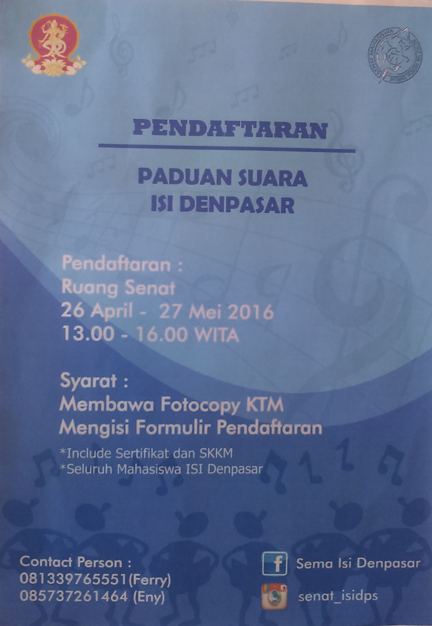 PENDAFTARAN PADUAN SUARA ISI DENPASAR