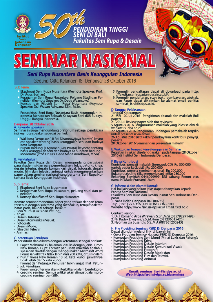 SEMINAR NASIONAL : SENI RUPA NUSANTARA BASIS KEUNGGULAN INDONESIA