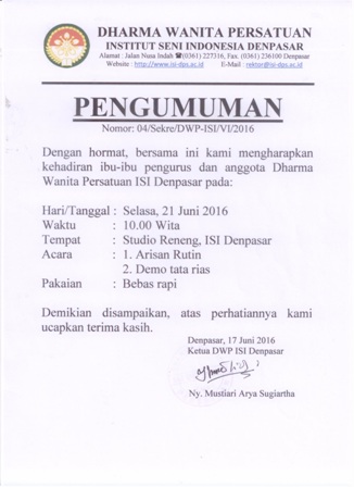 Arisan Rutin Dharma Wanita Persatuan ISI Denpasar