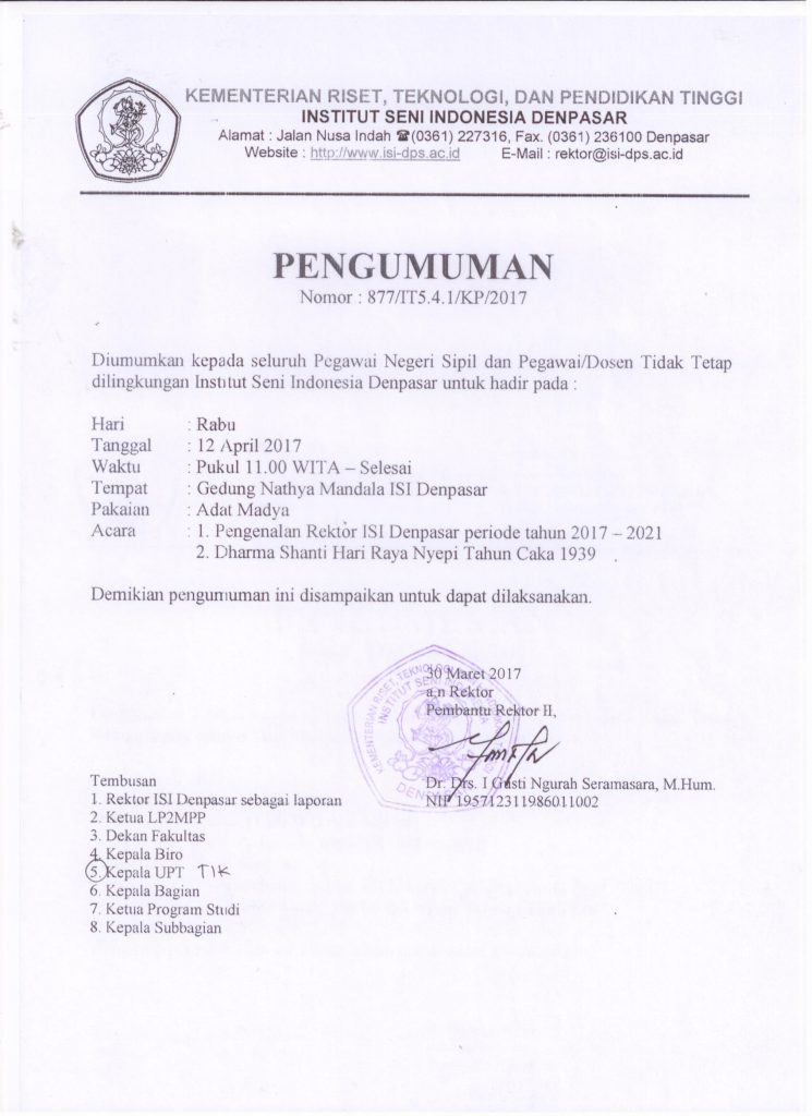 Pengenalan Rektor ISI Denpasar Periode Tahun 2017-2021 & Dharma Shanti Hari Raya Nyepi Tahun Caka 1939