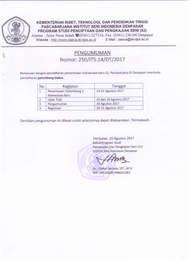 Penerimaan Gelombang II Pascasarjana