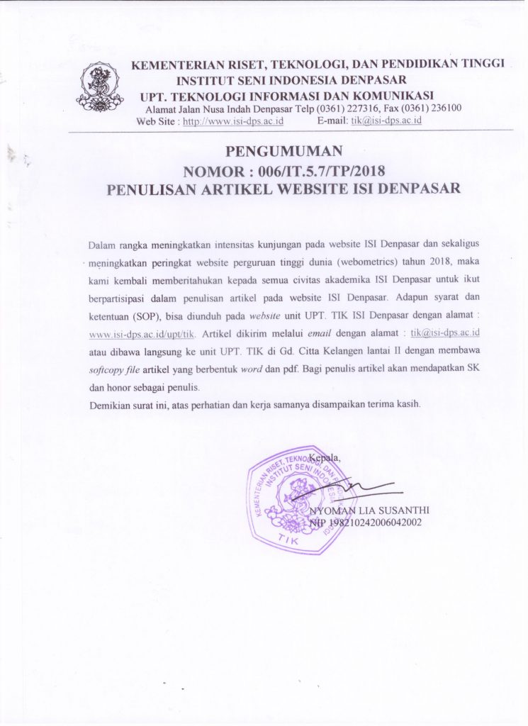 Penulisan Artikel Website 2018