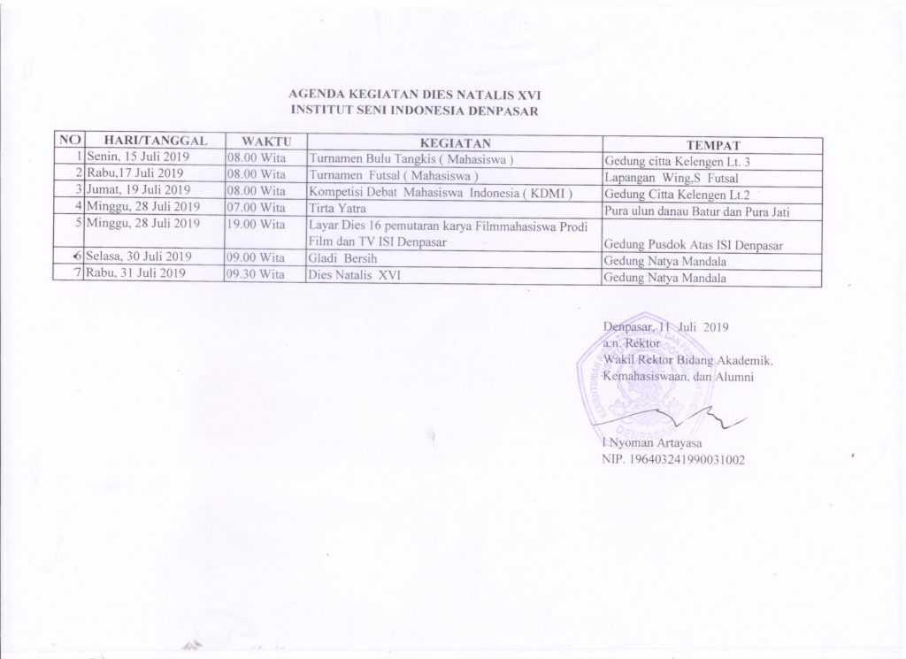 Agenda Kegiatan Dies Natalis XVI Internet Seminar Indonesia Denpasar