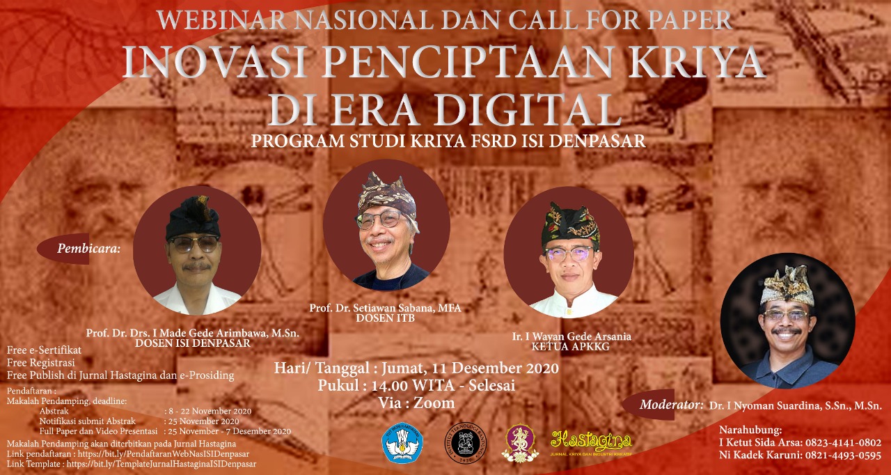 WEBINAR NASIONAL DAN CALL FOR PAPER INOVASI PENCIPTAAN KRIYA DI ERA DIGITAL