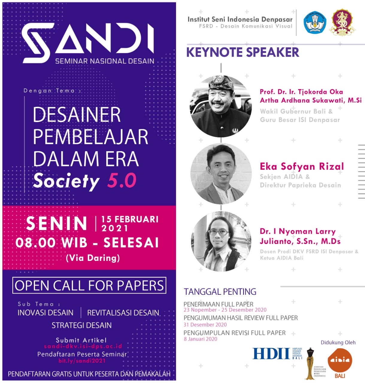 SANDI (SEMINAR NASIONAL DESAIN) “DESAINER PEMBELAJAR DALAM ERA SOCIETY 5.0”