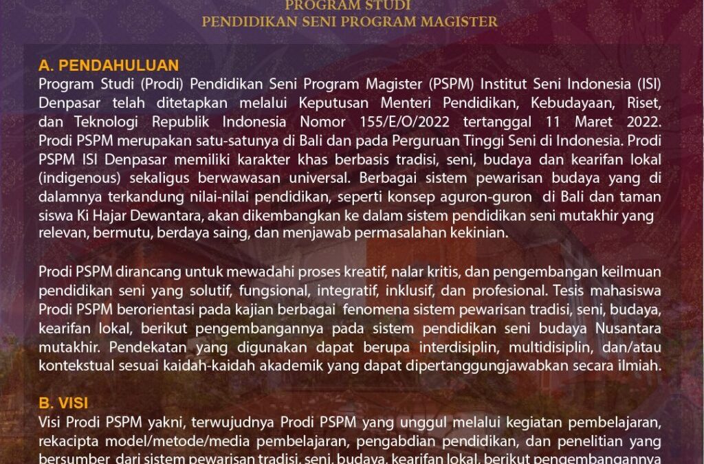 Peneriman Mahasiswa Baru Program Studi Pendidikan Seni Program Magister (S2) ISI Denpasar